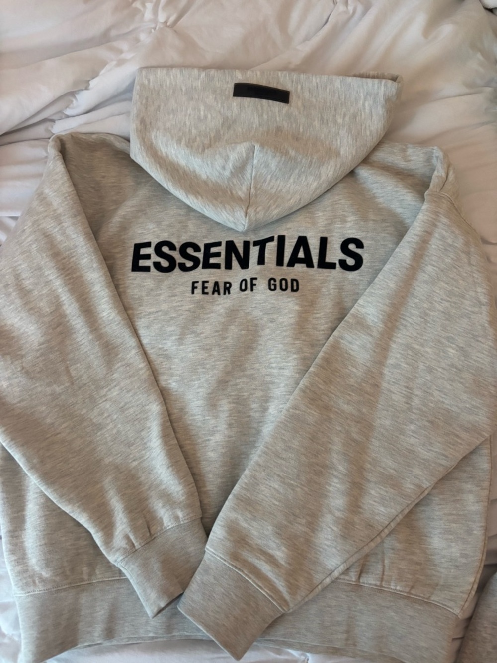 Essentials Crewneck Hoodie in Light Gray with Black Logo